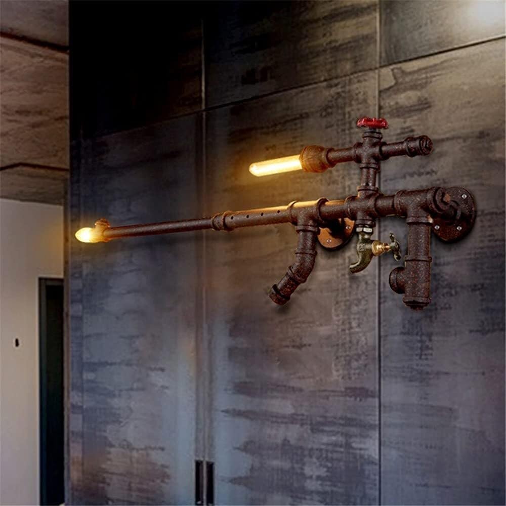 Hertl Industrial Wall Light Kit Metal Water Pipe Rifle Shape Wall Mount Lamp Sconce Light Indoor Decoration -Black (Color : Rust)