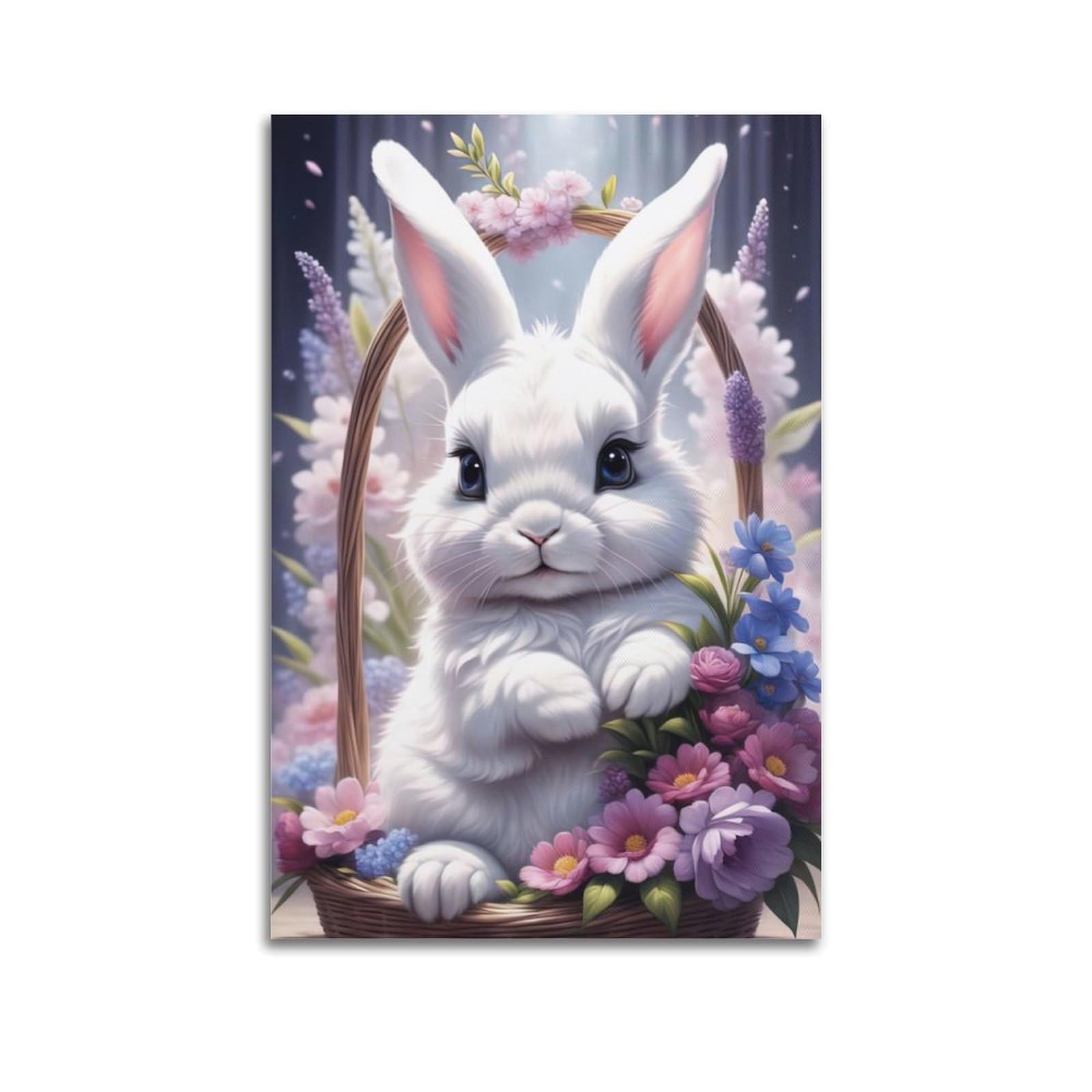 WZKTCL Animal Poster Bunny in The Basket Poster Decorative Painting Canvas Wall Posters And Art Picture Print Modern Family Bedroom Decor Posters 24x36inch(60x90cm)
