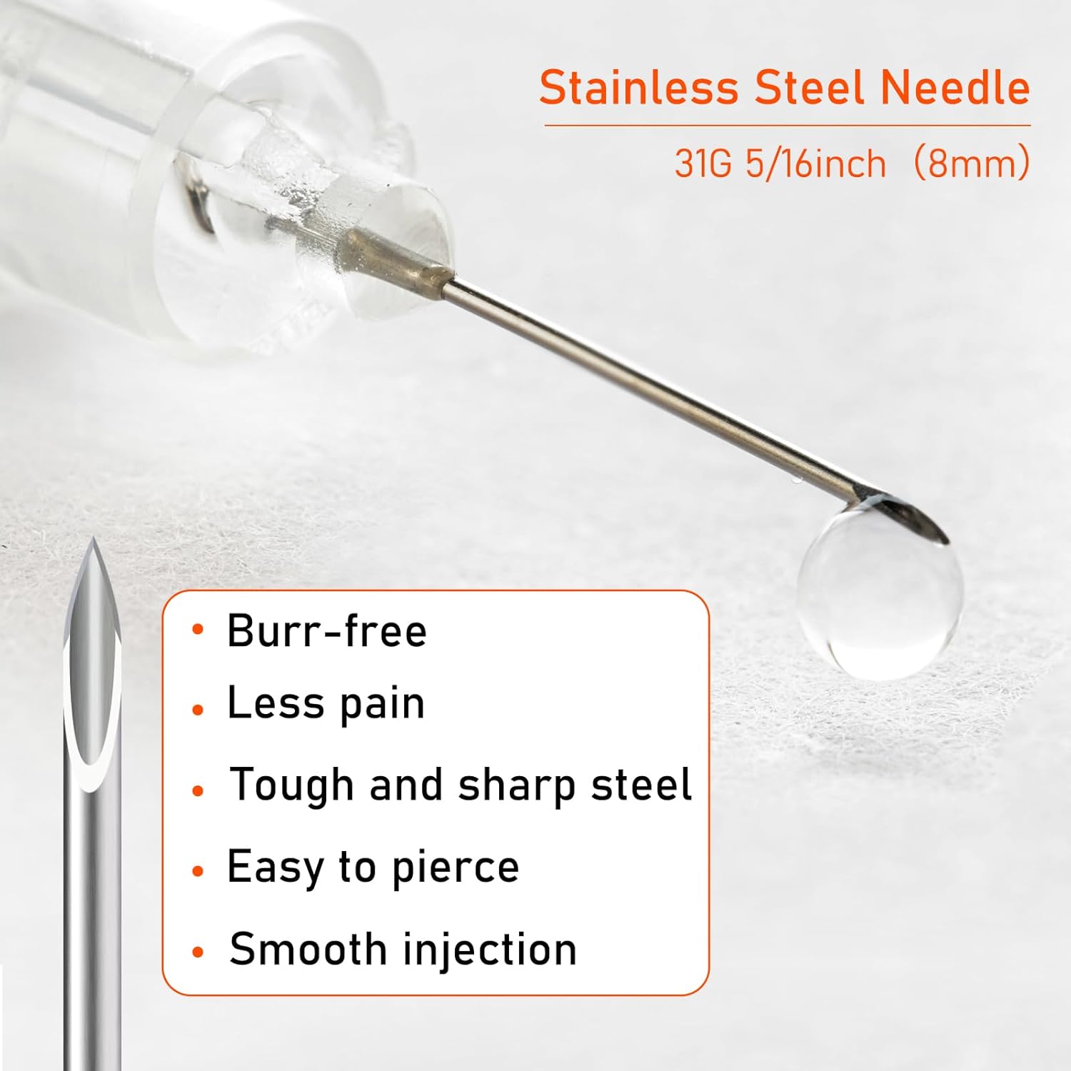 JIBENGAO U-100 Syringe with Needle 31Ga 1cc 5/16"(8mm)- Pack of 100 Pcs
