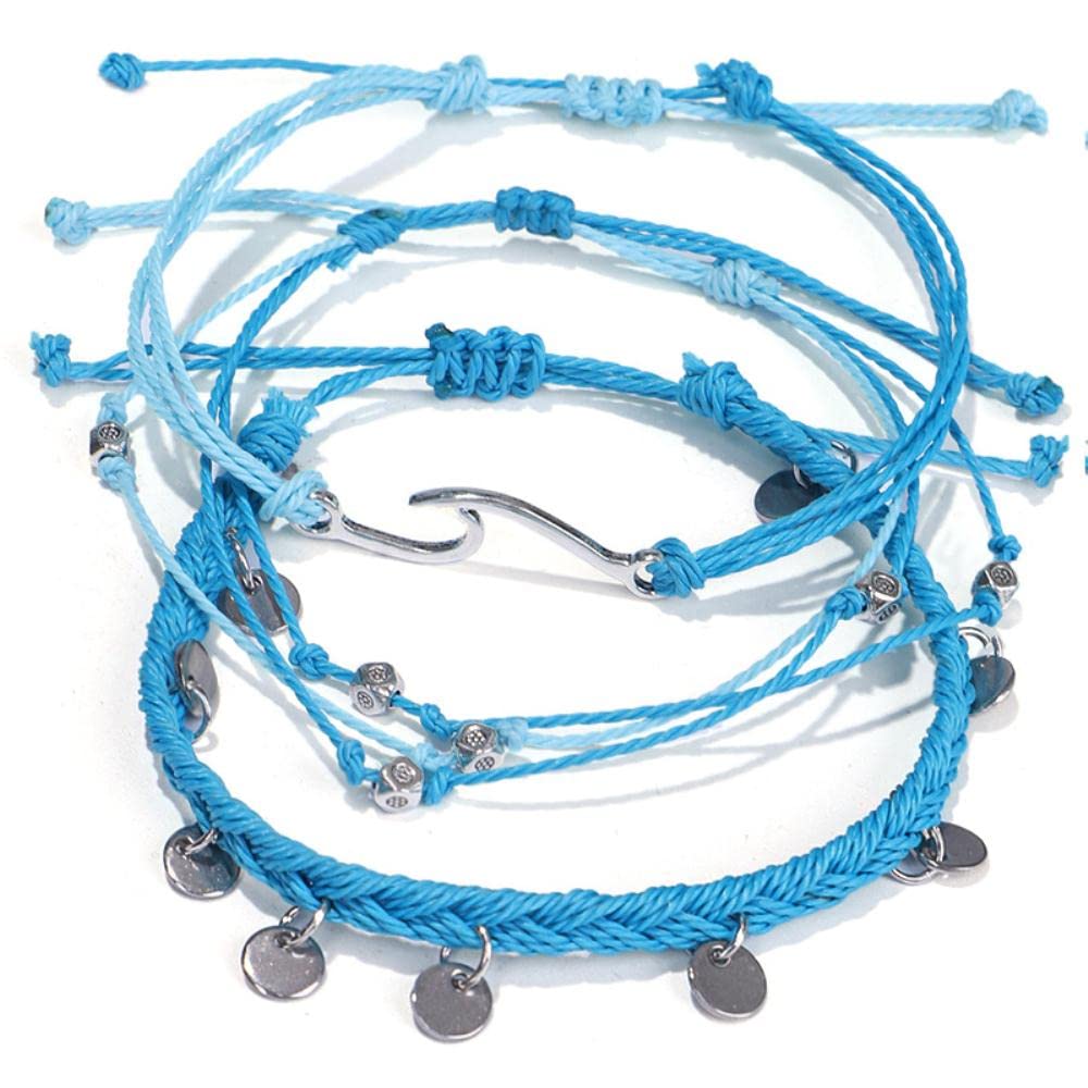 Cavigliere Bracciali Set di cavigliere a onda intrecciata con filo di cera estivo stile resort