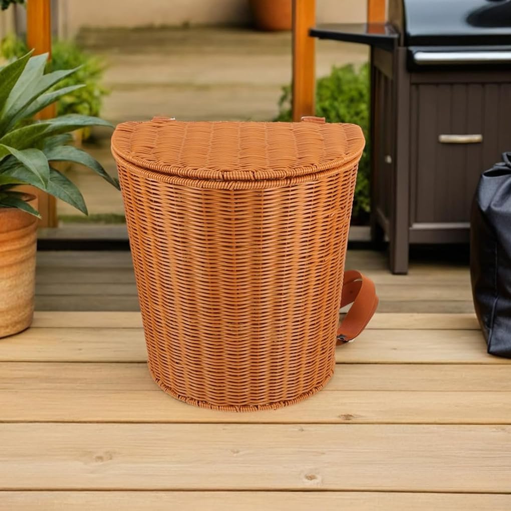 Picnic De Ratán Artificial con Correas, Cesta Tejida A Mano, Transporte Estable para Recoger Té Multiusos, para - 20x15x20cm