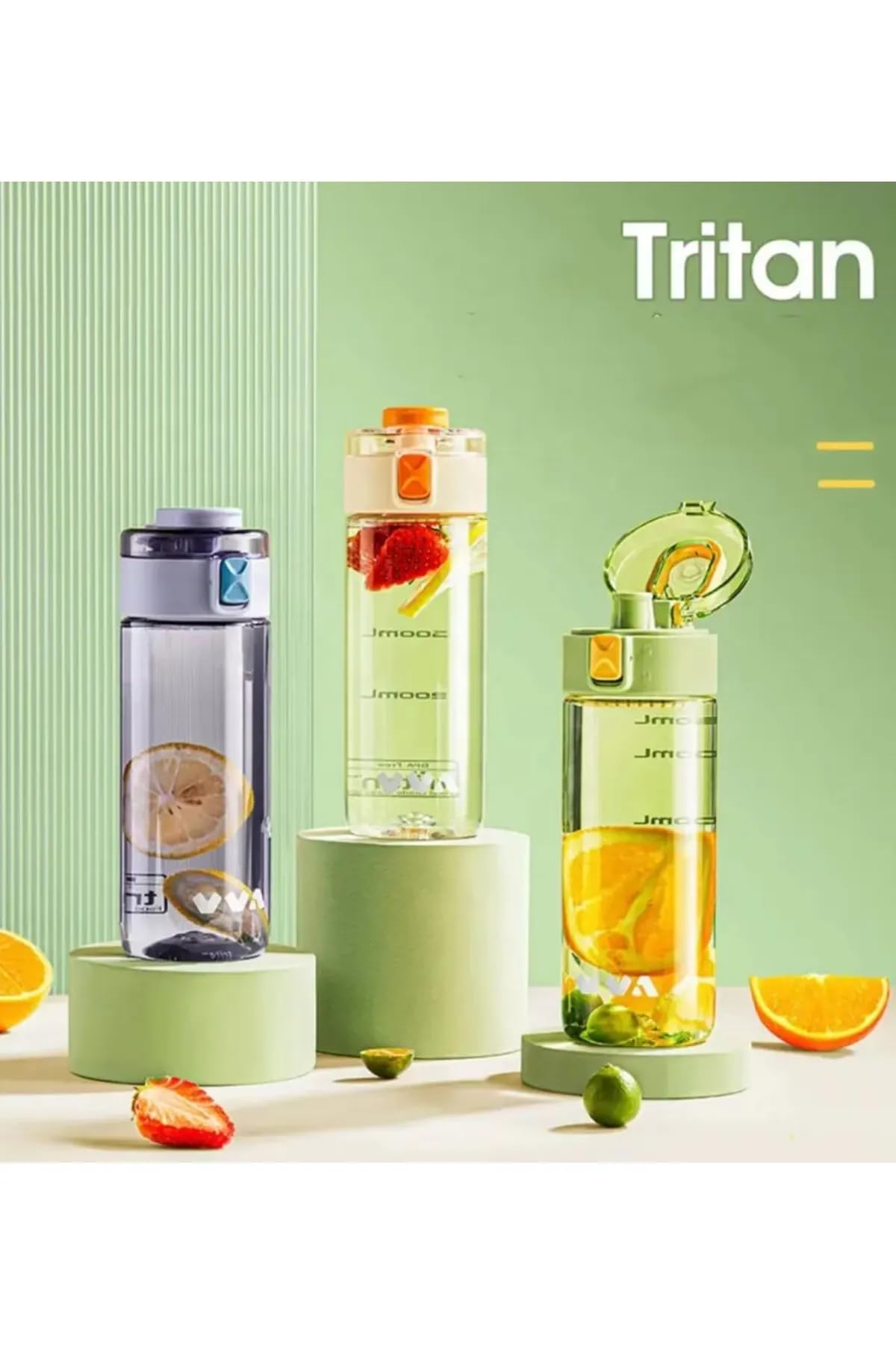 TKK 450ml Taşıma Kulplu Kilitlenebilir Kapak Ölçü Skalalı Rahat İçim Tritan Spor Matara (Siyah)