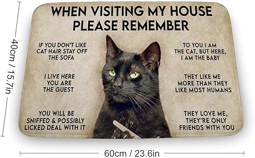 Miniatura 3 de Allijune Felpudo horizontal con texto en inglés When Visiting My House Please Remember Cat, divertido gato, regalo para los amantes de los gatos,