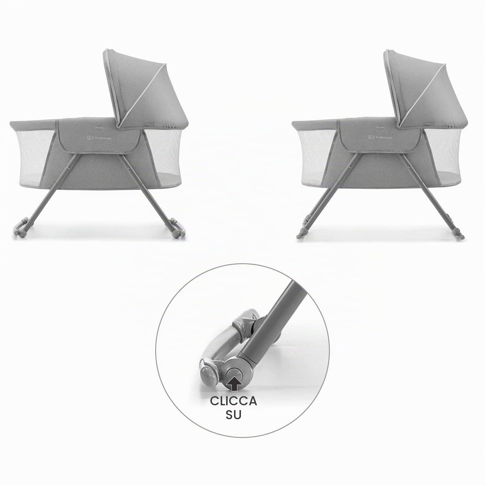 Kinderkraft Lettino da Campeggio LOVI, Culla a Dondolo, Cappottina, Materasso, Pieghevole, per Neonati, 0-15 Kg, Grigio & Italbaby 050.6010-22 Fasciatoio 2 lati, In Morbido Pvc, Grigio (Jolie Grey)