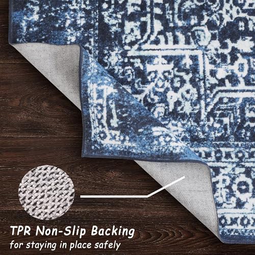 vivorug 6x9 Area Rugs, Stain Resistant Washable Rug for Living Room, Vintage-Inspired (Navy Blue, 6'x9')