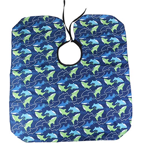 OULII Salon Waterproof Hair Cut Hairdressing Barbers Cape Gown Sea Fish Patterned Barber Styling Cloak for Kids, Blue, Medium