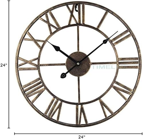 Miniatura 5 de Timelike Reloj de pared decorativo grande, reloj de pared de metal industrial europeo con número romano, decoración del hogar, ideal para sala de