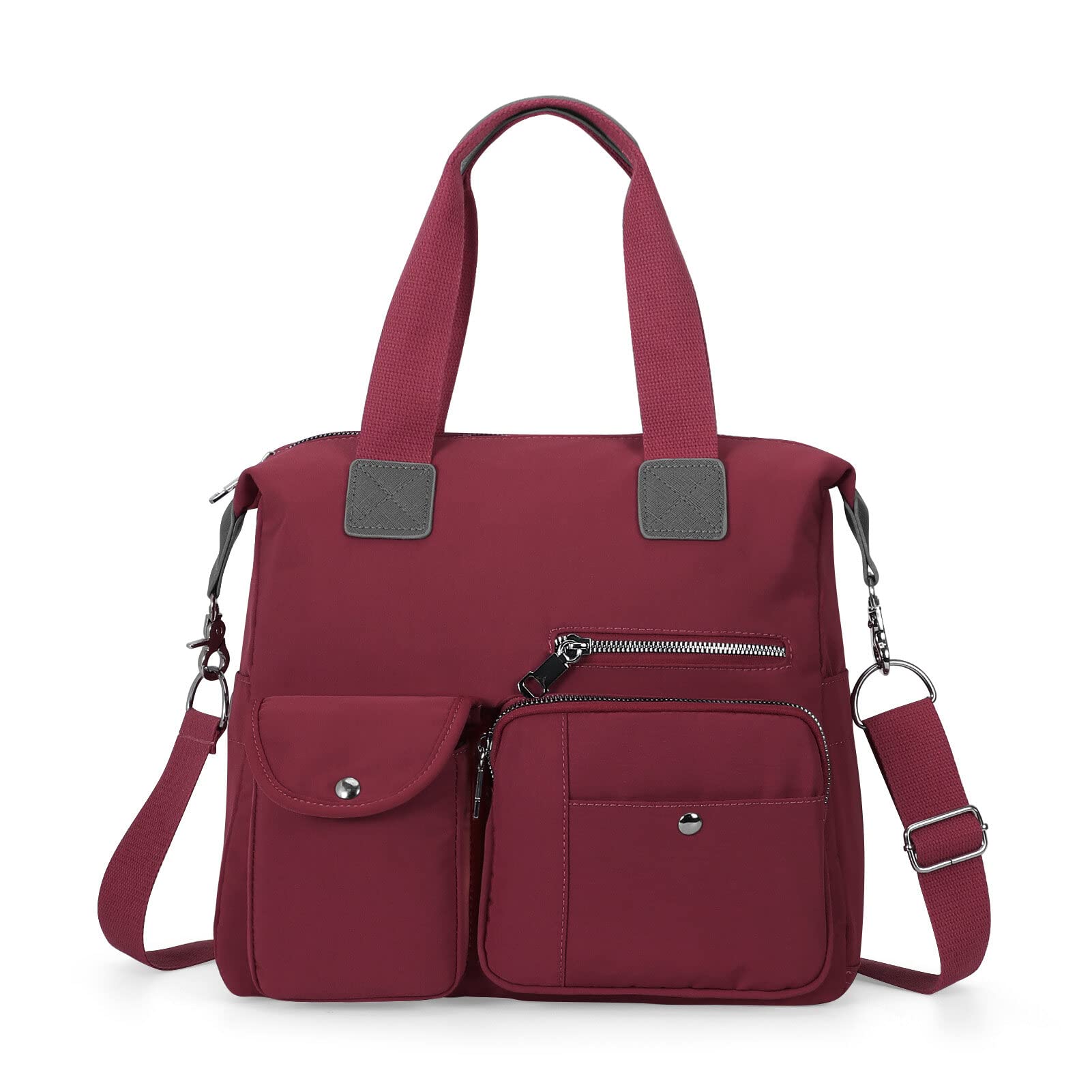 Canvas Tote Bag With Multi Pockets for Women,Shoulder Handbag,Nurse Bag for Work,Crossbody Purse,Top Handle Satchel