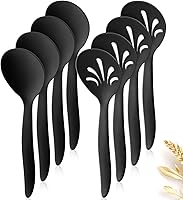 RayPard 8-Pack 10" Reusable Wheat Straw Serving Spoons: 4 Solid & 4 Slotted, Dishwasher Safe for Buffets, Parties & Catering (Black)