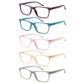 JOSCHOO 5-Pack Reading Glasses Blue Light Blocking Spring Hinge Readers for Men Women Computer Eyeglasses (5Clours-4, 1.0, x)