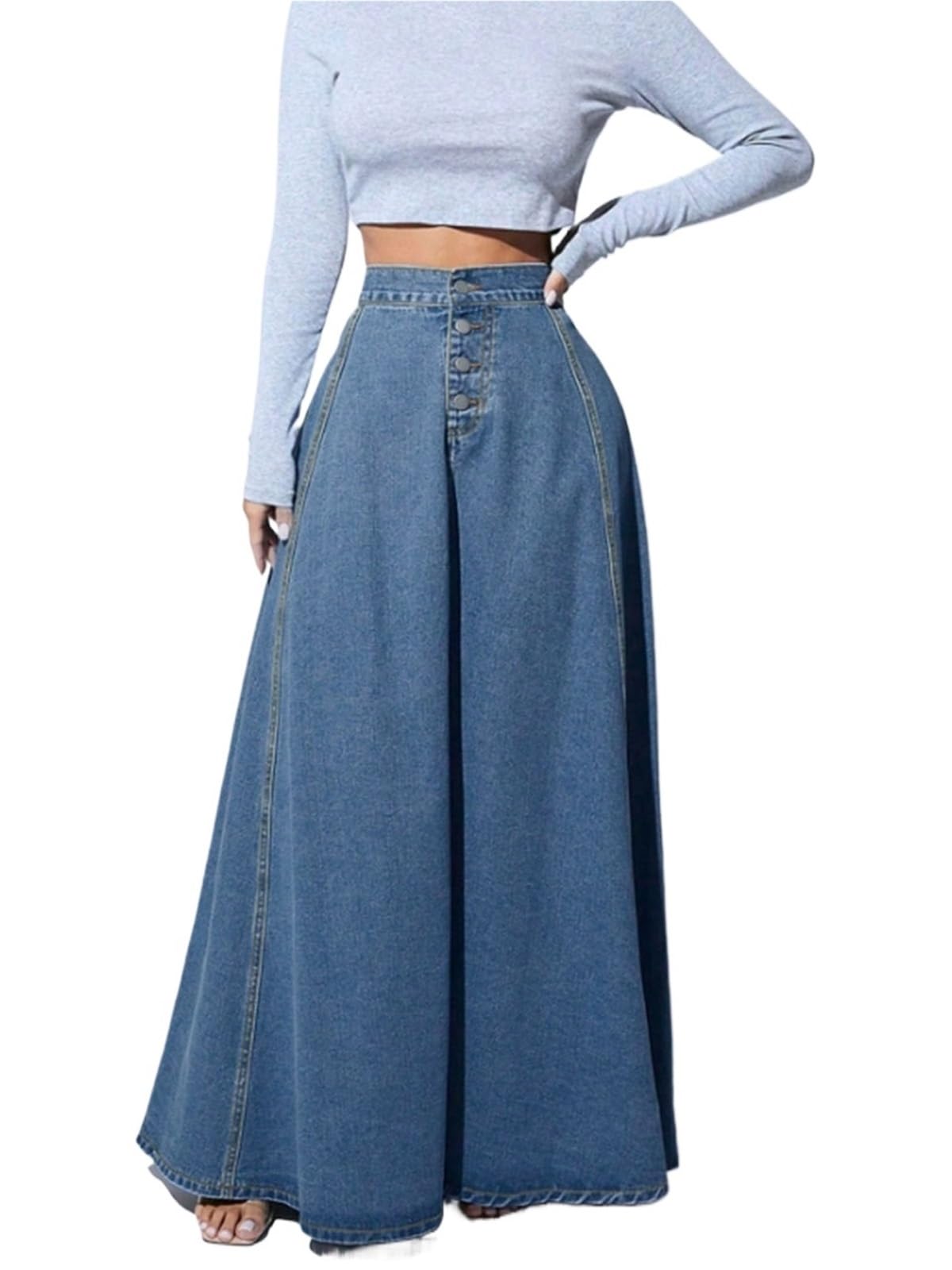 Falda Larga de Mezclilla for Mujer Falda Larga de Mezclilla Retro fluida Swing A-Line