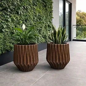 Kit 2 Vaso Decorativo Polietileno Origami Planta Jardim Casa (Marrom)