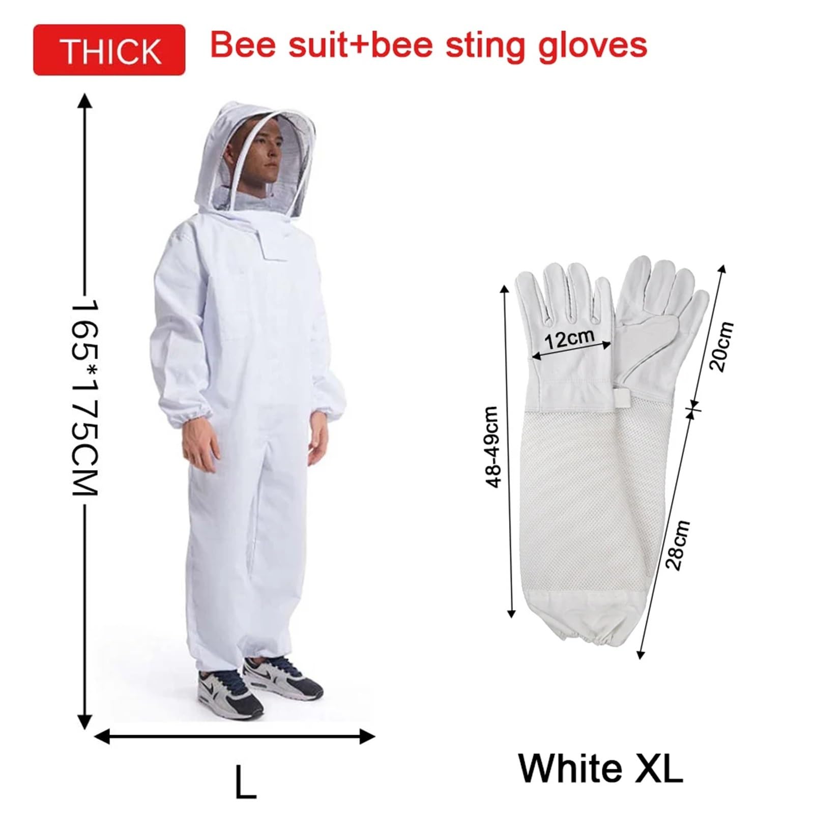 Disfraz Apicultor Adulto Ropa de apicultor de cuerpo completo, traje de apicultor profesional con protección de abejas, velo de seguridad, sombrero, vestido, equipo for todo el cuerpo(L with gloves)