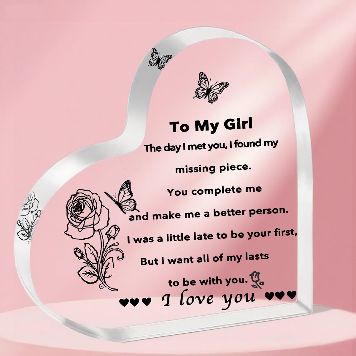 ToVii Gifts for Girlfriend, Heart Shaped Acrylic I Love You Plaque Keepsake Christmas Anniversary Birthday Gifts for Girlfriend Fiancee
