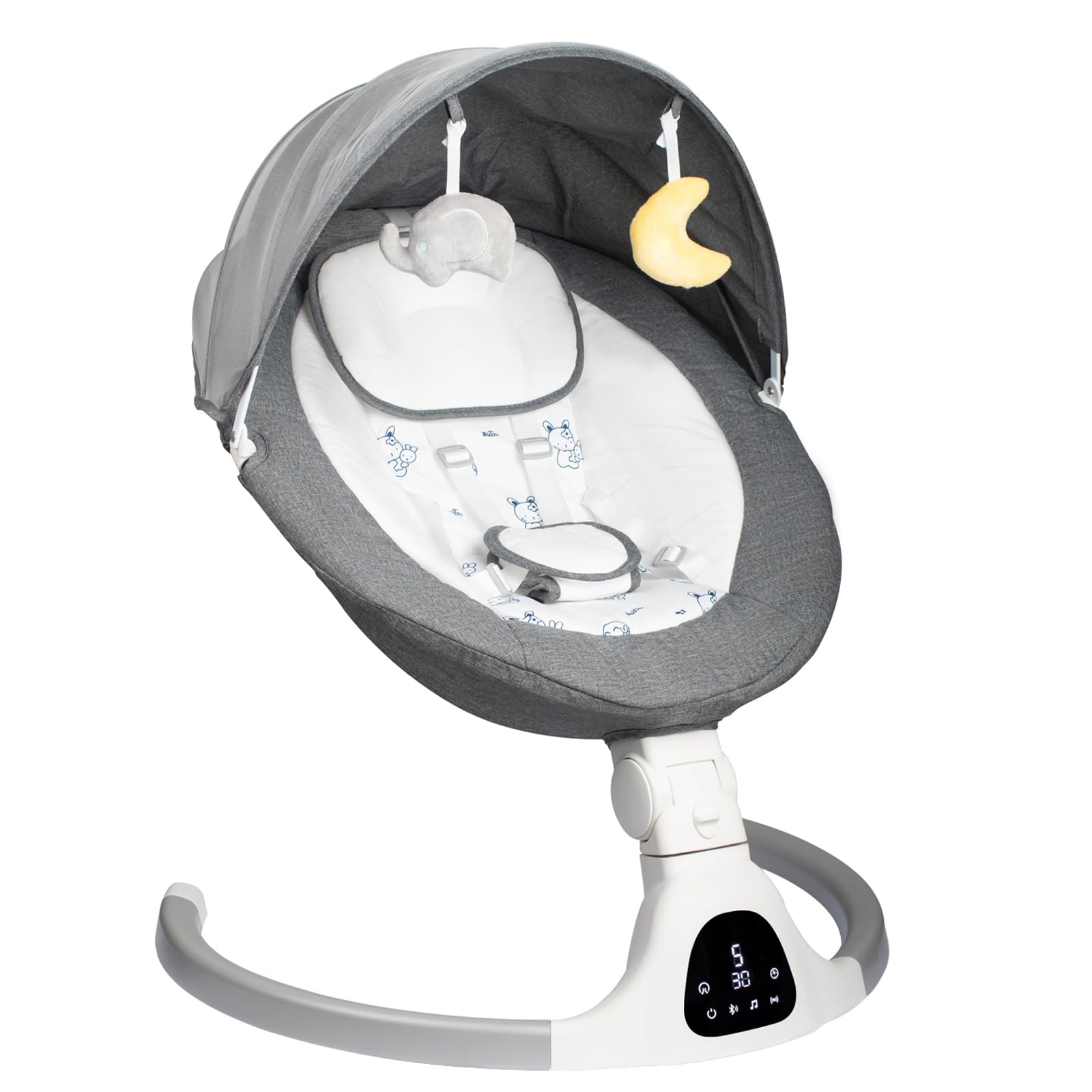 Electric Baby Swing for Infants, 5-Speed Adjustable Swing with Bluetooth Music, Timer, 5-Point Harness and Stable Base for Supervised Daytime Use (