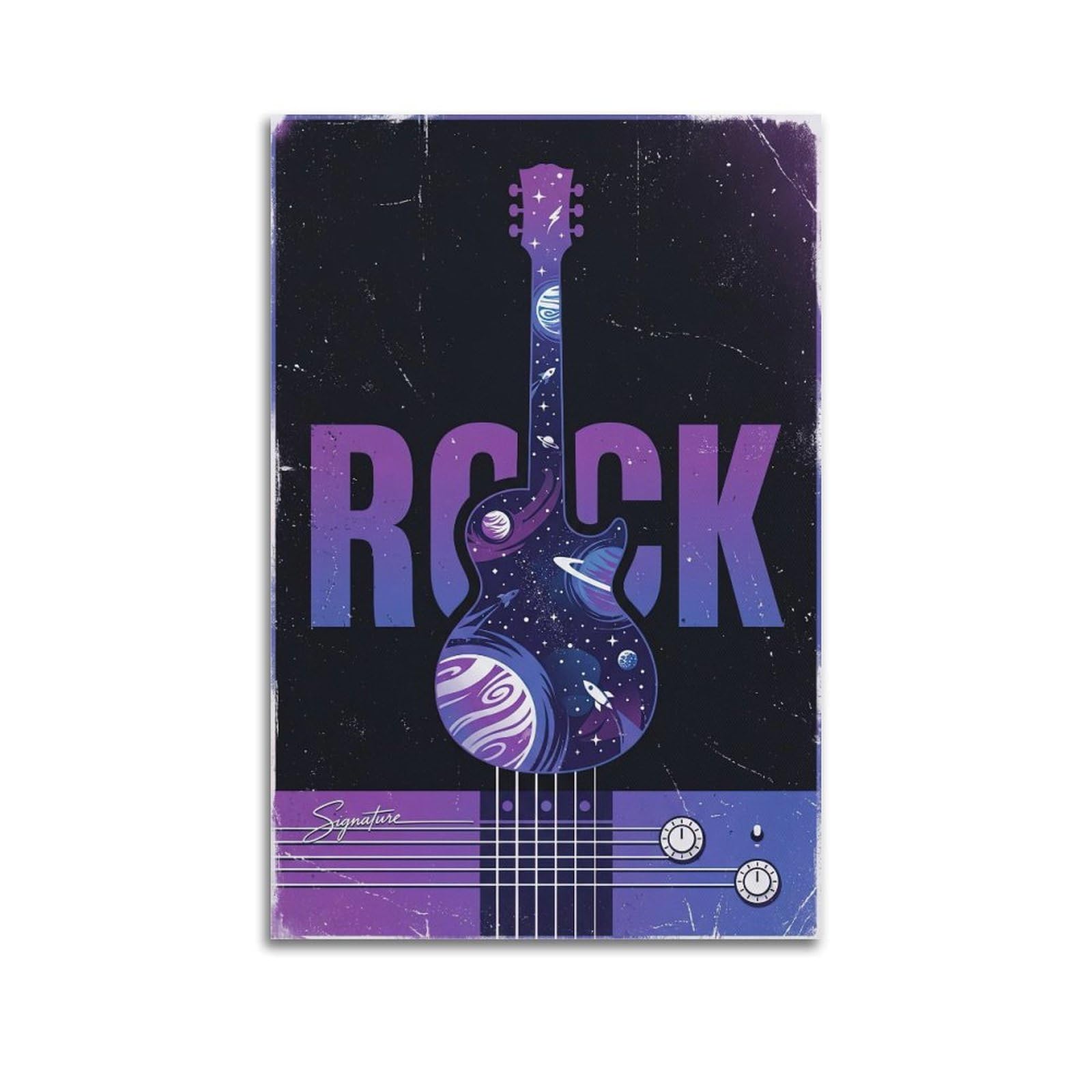 Okngb Unframe-Style Vintage Galaxy Universe Guitar Space Rock Art Poster Decorative Painting Canvas Art Picture 20X30inch(50X75cm)
