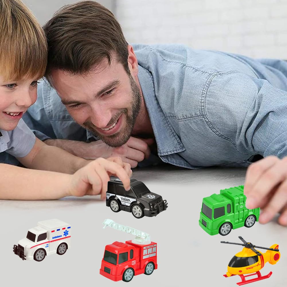 Set di 5 Giocattoli auto Della Polizia, Ambulanza, Camion della Spazzatura, Camion dei Pompieri, Elicottero, Macchinina per Bambini, Veicolo da Città