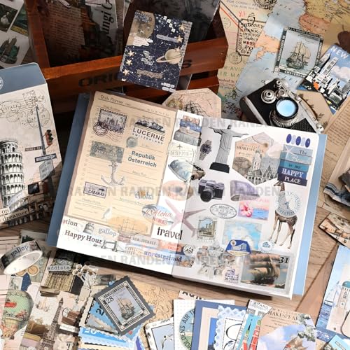Image of RANDEN Global Traveler Journaling Kit, 346PCS Vintage Scrapbook & Stationery Set with Aesthetic Stickers, Ephemera Pack and Journal Supplies for Bullet Journals, Planners, Albums & Creative Crafts (GLOBAL TRAVELER)