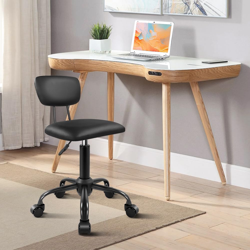 Taburete giratorio cuadrado con ruedas, taburetes ajustables en altura para el hogar, trabajo, dibujo, spa, tienda de masajes, rentable, taburete con respaldo (negro)