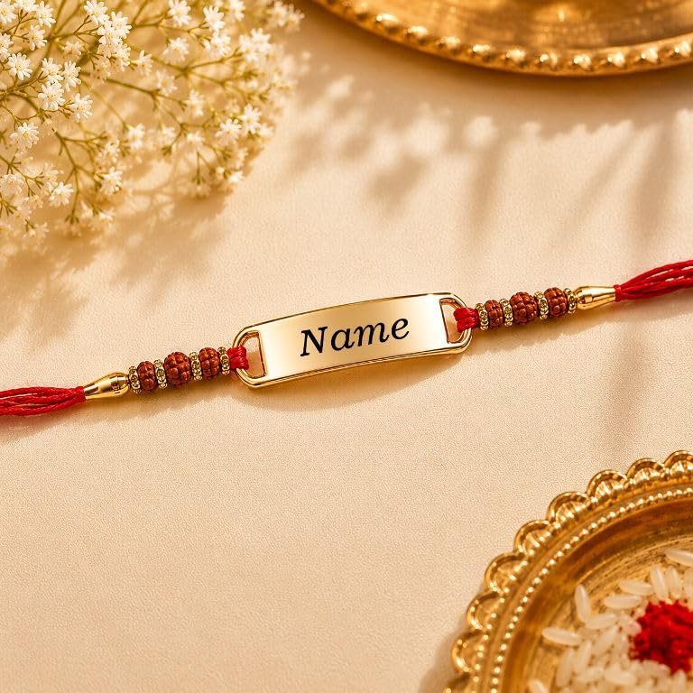 Personalised Name Rakhi For Brother with Gold-Plated Nameplate, Red Thread Traditional Raksha Bandhan | Customized name on Rakhi for Rakshabandhan | Best & Trendy for bhaiya-image-31
