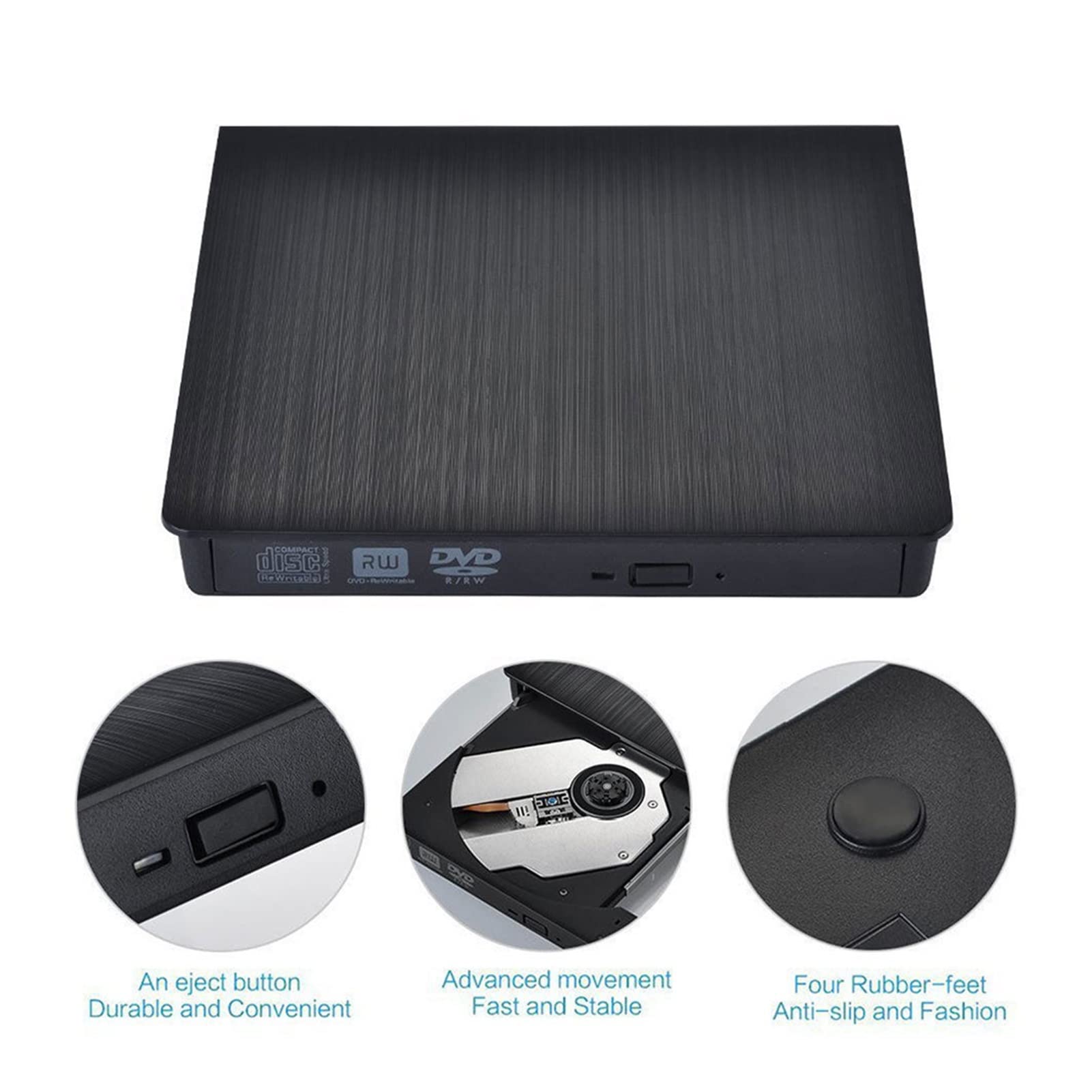 Portátil DVD-ROM USB 3.0 Unidad óptica Externa Delgada CD ROM Lector de Disco Escritorio Ordenador Personal Tableta portátil Promotion DVD Jugador Portátil(NO.2)