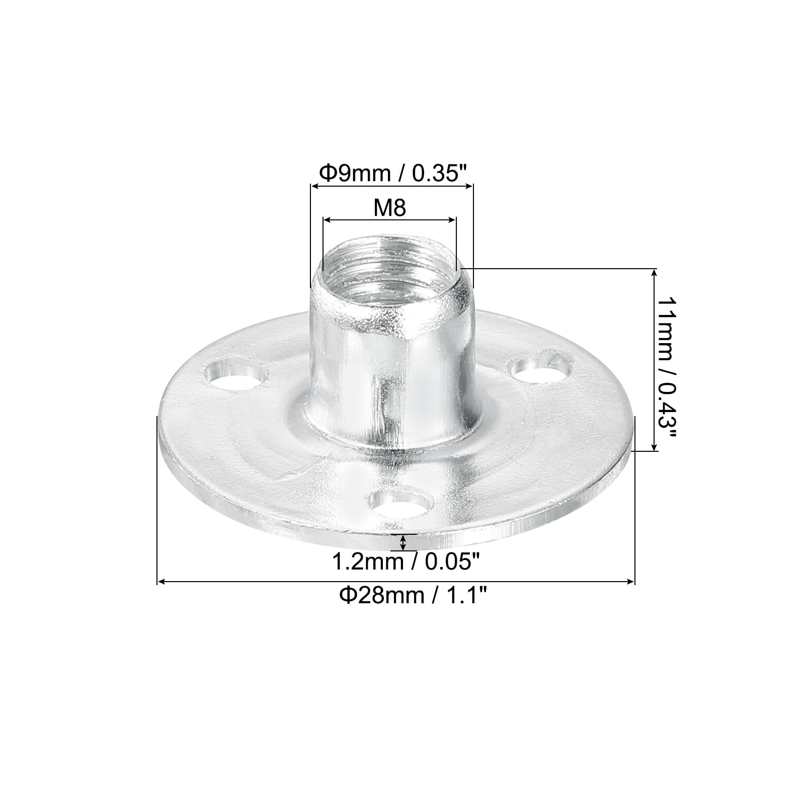 QUARKZMAN Dado T Foro Brad M8, Dadi T Avvitati Base Tonda Acciaio Carbonio da 12pz Dadi Inserto Filettato Femmina Flangia Hardware per Mobili, M8x28x1.2mm