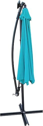 Miniatura 8 de Qyuruisi Sombrilla de patio al aire libre de 10 pies con luz solar, con luz LED, impermeable, 8 costillas, con manivela y base cruzada para jardín,