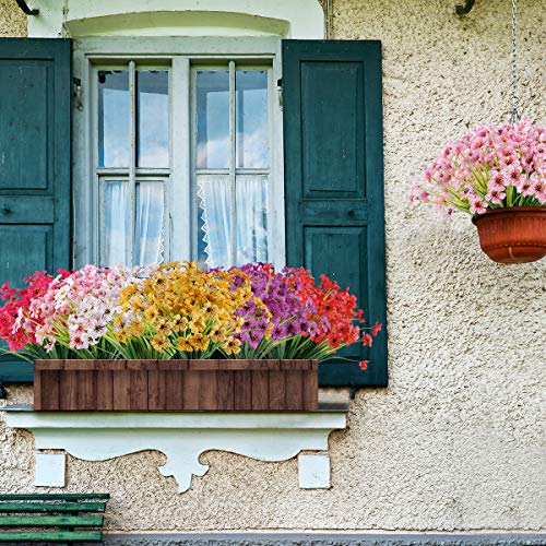 Zeostaro 20 Bundles Artificial Outdoor Flowers Uv Resistant Fake Flowers No Fade Faux Plastic Greenery Shrubs Garden Porch Window Box Decorating(Pink) #TOP1