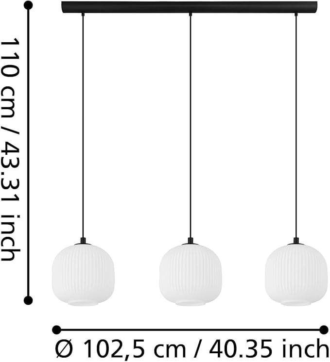 Eglo EGLO Hanglamp Mantunalle, 3-lichts hanglamp eettafel, hanglamp van metaal in zwart en wit glas, hangende eetkamerlamp, E27-fitting, 120 cm photo 3