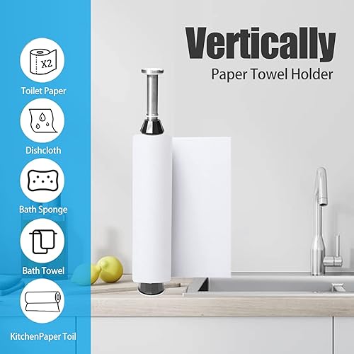 Miniatura 3 de Magnolia Soporte para toallas de papel con función de amortiguación, soporte para toallas de papel de acero inoxidable debajo del gabinete para