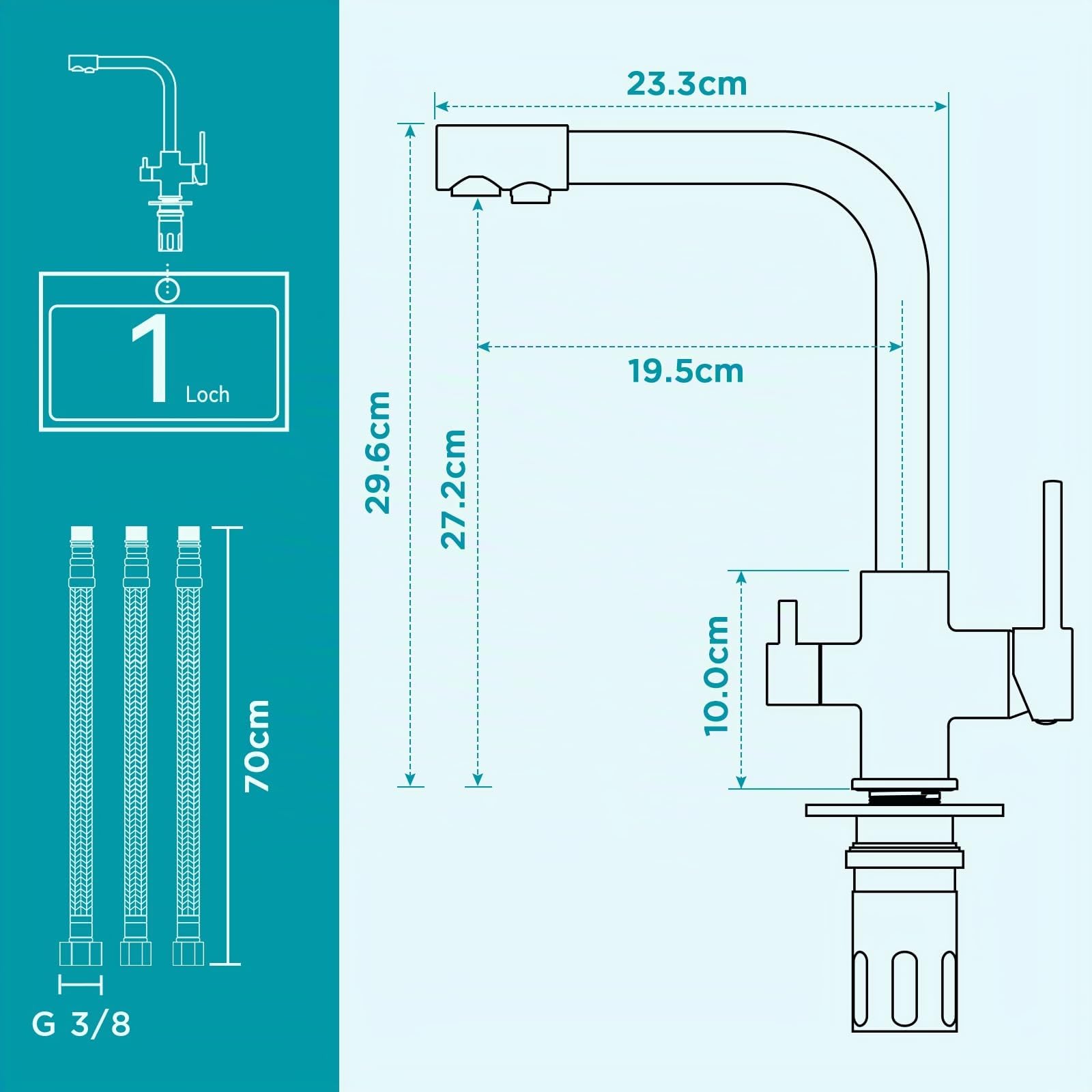 FORIOUS Grifo Osmosis 3 Vias, Grifos Cocina Fregadero de Dos Asas, 360° Monomando Torneira Cozinha con Para Caño de Agua Matt, Negro