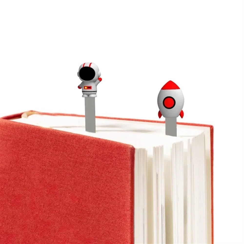 3D-Lesezeichen mit Weltraumrakete, Astronaut, Metall, kreatives Schreibwaren, Geschenk für Studenten, die gerne lesen (*10)
