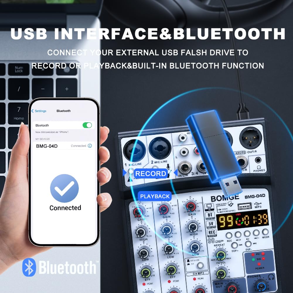 BOMGE BMG-04D アナログミキサー セット Amazon.com: BOMGE 04D portable bluetooth 4 Channel DJ audio