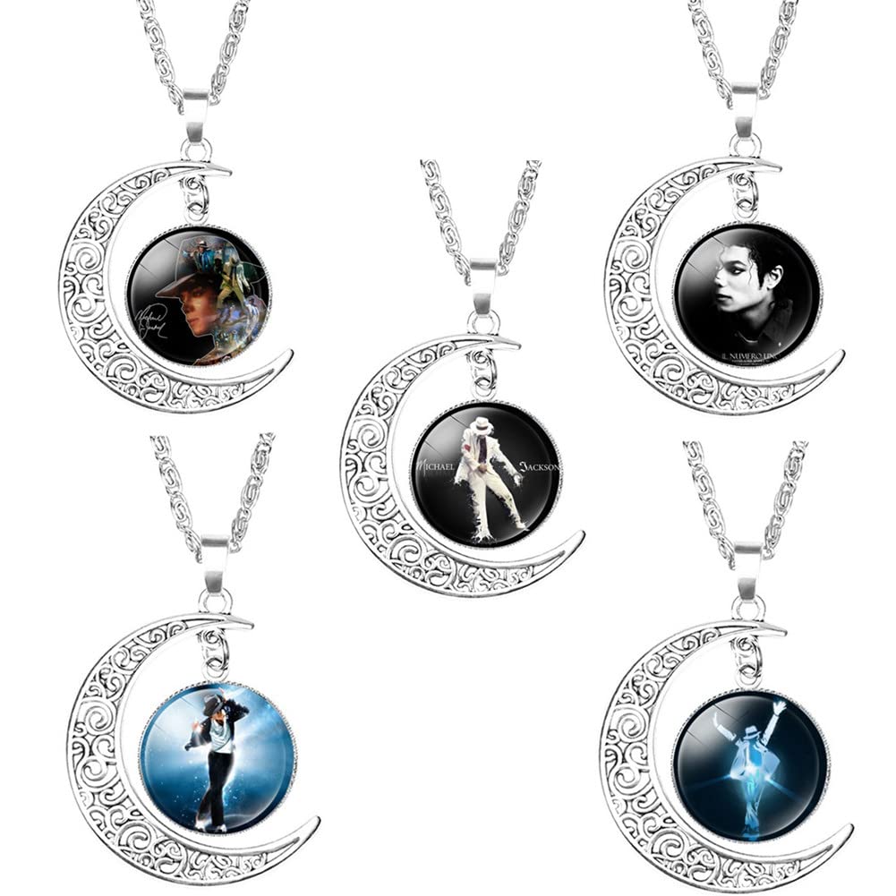 XCFS5 Pack /Set The Michael Jackson Merchandise Hollow Celtic Knot Moon Charm Necklace 925 Silver Plated Dancing King MJ Collection Pendants Heart Charms Mens Women Pendant Commemorative Memorial Necklace