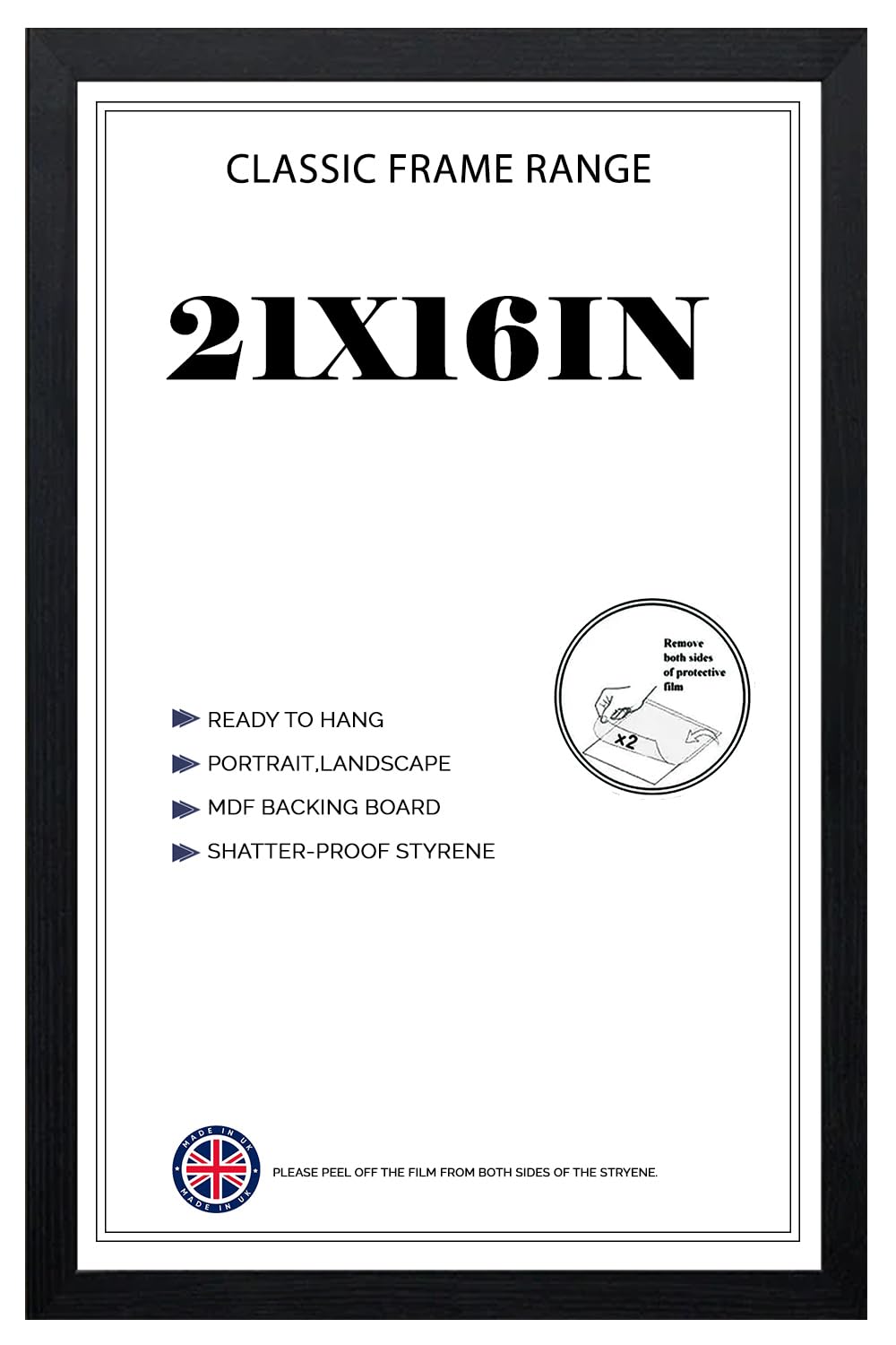 Modern Black HD Front Poster Frames 21x16 inches Picture/Photo Frames Vertical or Horizontal Shatter-Proof Perspex Front Easy To Hang for Home, Office, Gallery