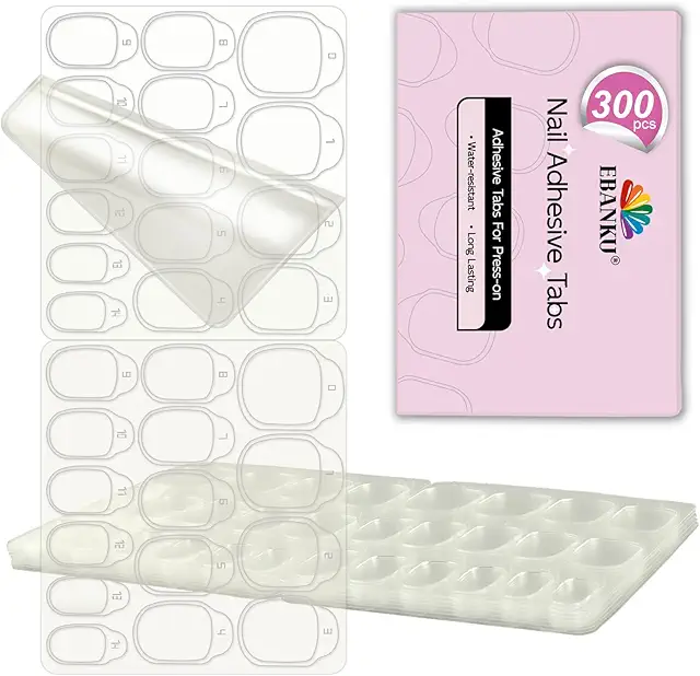 EBANKU 300PCS Nail Adhesive Tabs - Waterproof Nail Glue Stickers in 15 Sizes