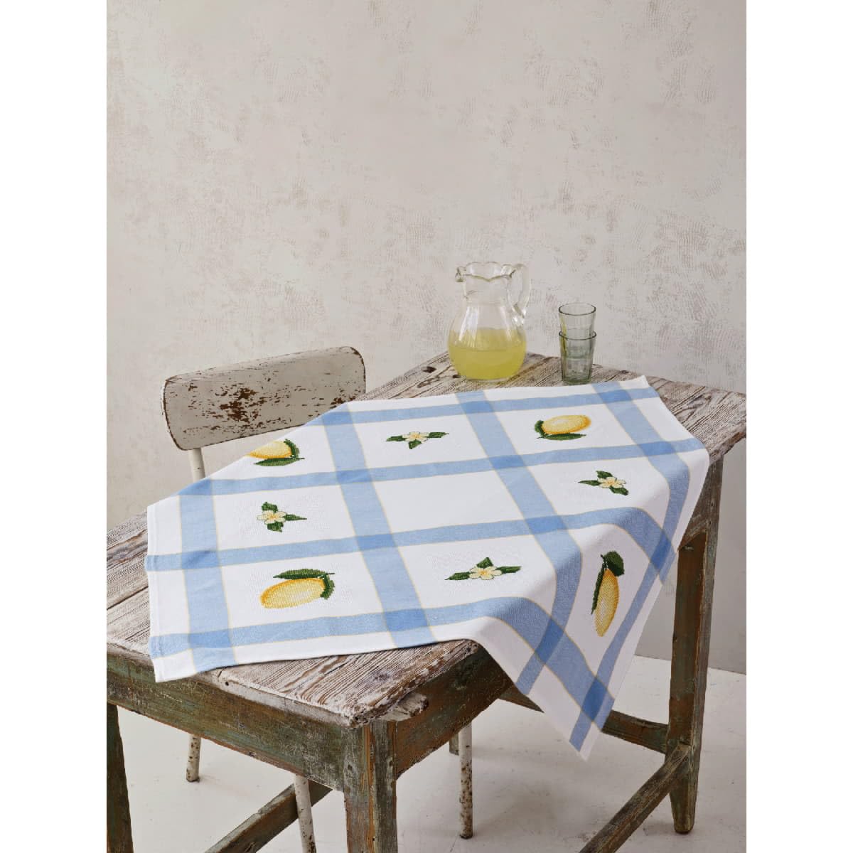 Permin tablechloth counted cross stitch kit ""Lemon & flower"", 85x85cm, DIY