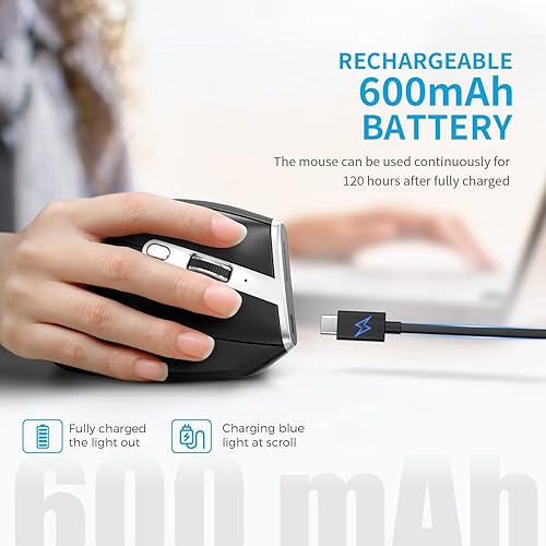 Miniatura 7 de ECHTPower Ratón inalámbrico ergonómico, ratón vertical con receptor de 2.4 GHz, mouse silencioso con DPI ajustable 100016002400, ratones ópticos