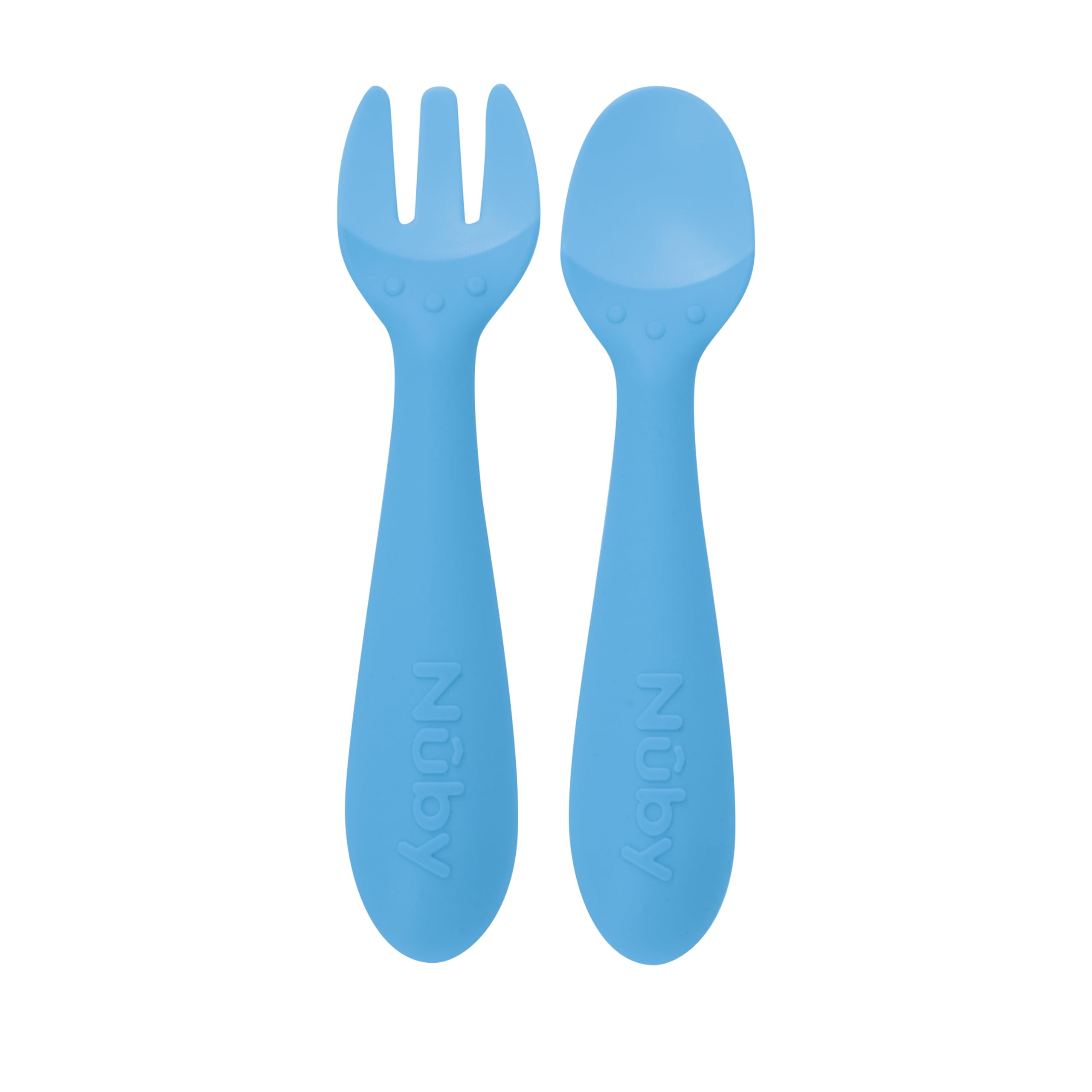 Nuby Silicone Easy Grip Fork & Spoon Set, BPA Free, 12+m in Blue