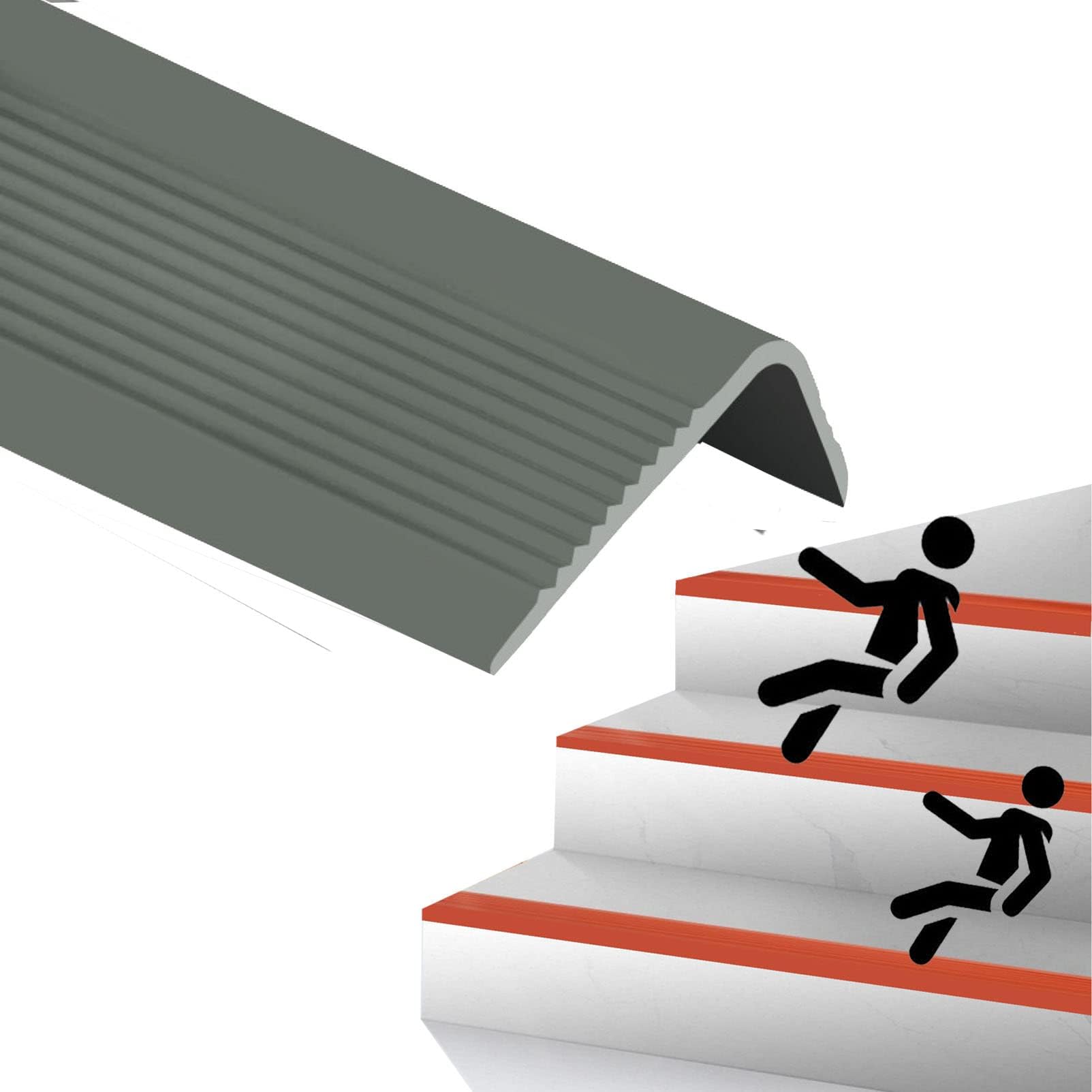 Stair Nosing Edge Anti Slip Traction Treads,Stair Edge Protector,Step Edge Trim Rubber Strips,Easy to Install,Outdoor Indoor Staircases Pads Help Elderly,Children to Walk The Stairs Safely