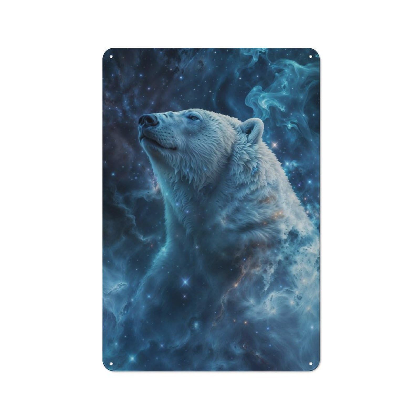 Cosmic Nebula Polar Bear 2 Creative Metal Wall Decor 30x20cm, Metal Desk Wall Sign for Hobby Room, Office, Lounge Or Living Room