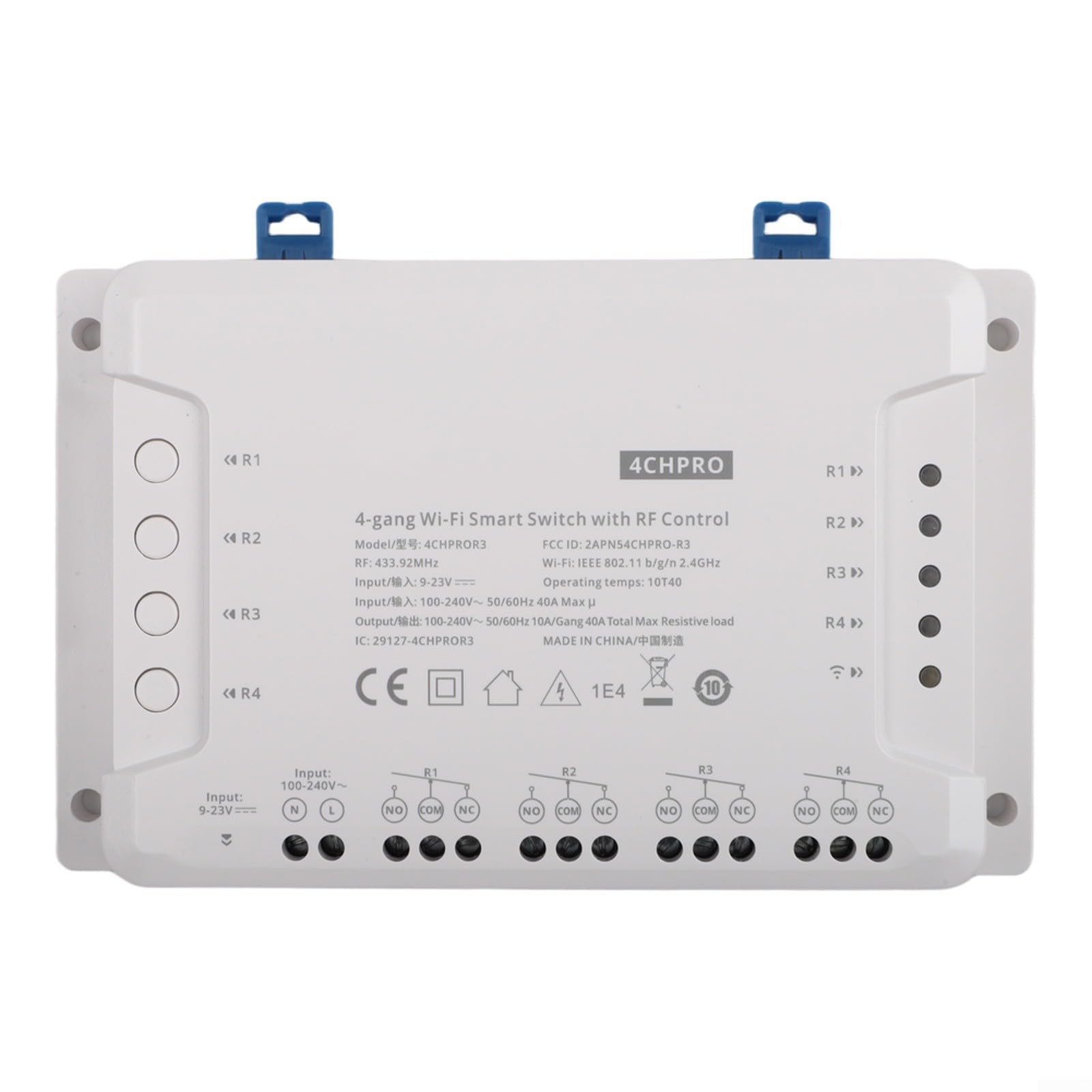 Modulo interruttore luce intelligente 4CH R3 relè WiFi con controllo RF compatibile con Alexa Home bianco guida DIN in plastica (4CH R3)