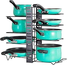 Pots, Pans and Lids Organizer Rack for Kitchen Countertop, corner cabinet with 3 DIY Methods, Adjustable Pan Pot Rack with 8 Tiers, Heavy Duty Pot Organizer, Premium Kitchen Organizer
