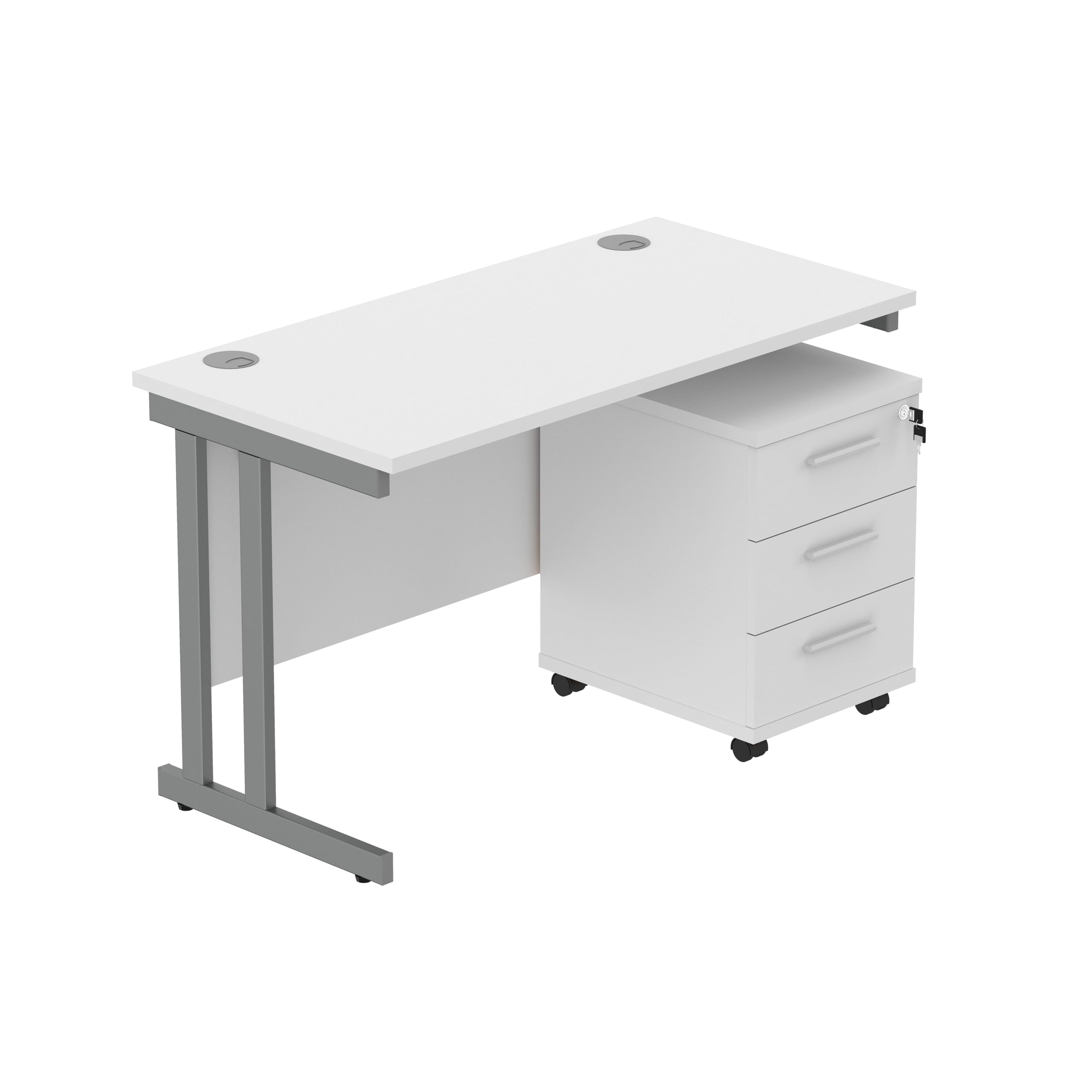 Office Hippo Heavy Duty Contract Grade Office Desk Workstation and Lockable 3-Drawer Pedestal Set, 120kg Weight Tolerance, 5-Year Warranty, FSC Certified, Arctic White, Graphite Legs, 1200 x 600mm