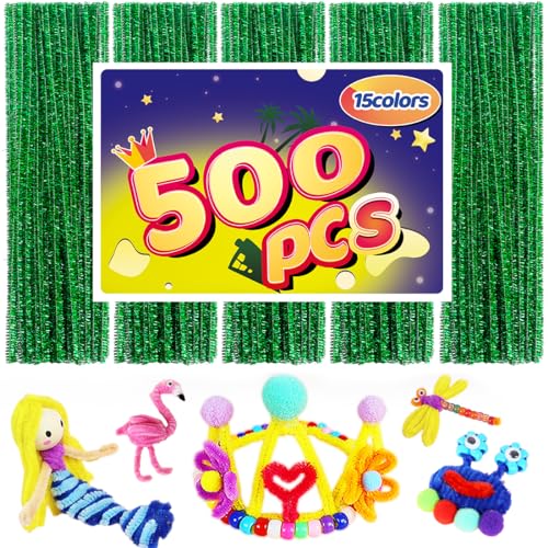 Image of Green Glitter Pipe Cleaners - 500 Count, Arts & Crafts Supplies