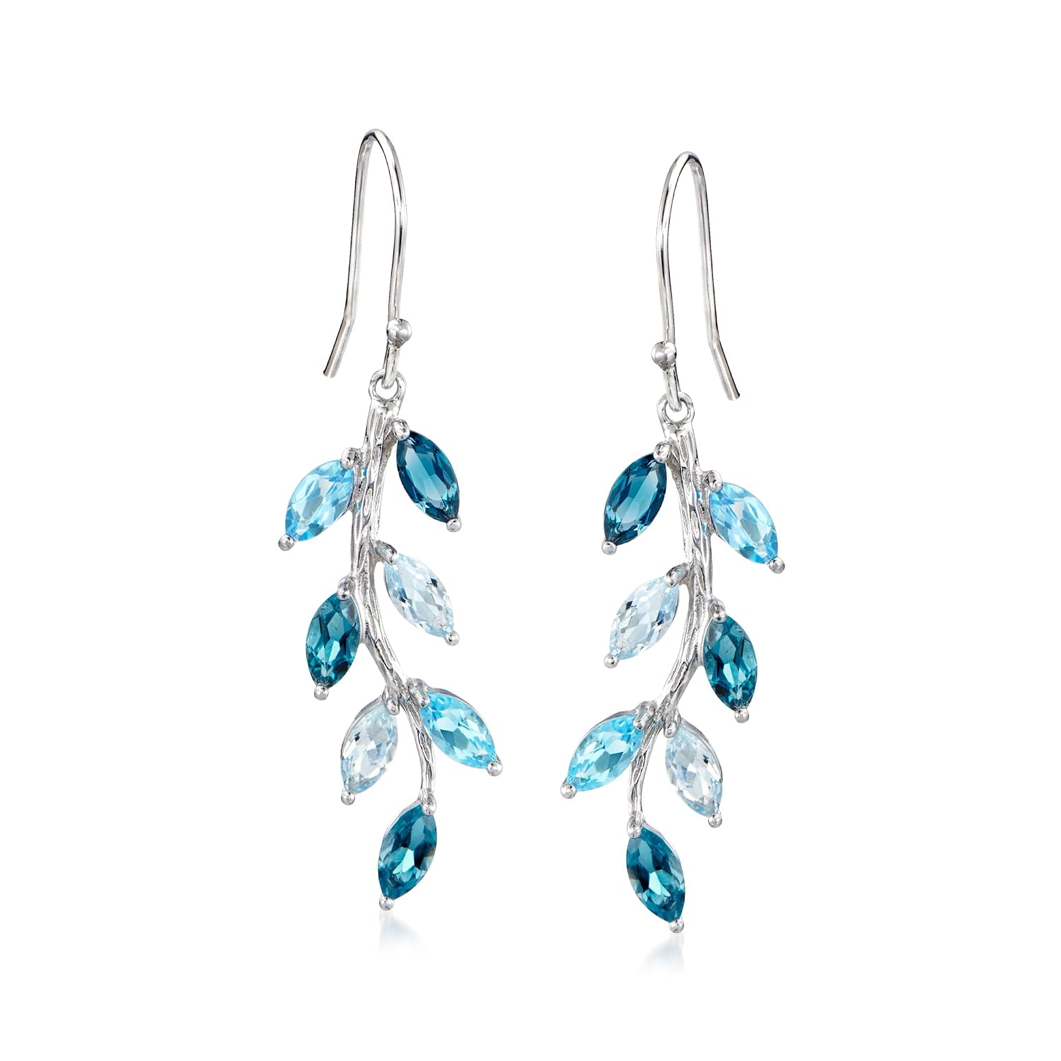 Ross-Simons 3.90 ct. t.w. Tonal Blue Topaz Vine Drop Earrings in Sterling Silver