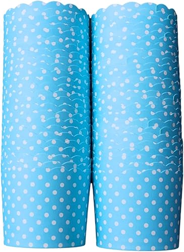 BAKE-IN-CUP Paquete de 50 vasos de papel para hornear, forros desechables a prueba de grasa para magdalenas (grandes, lunares turquesas)