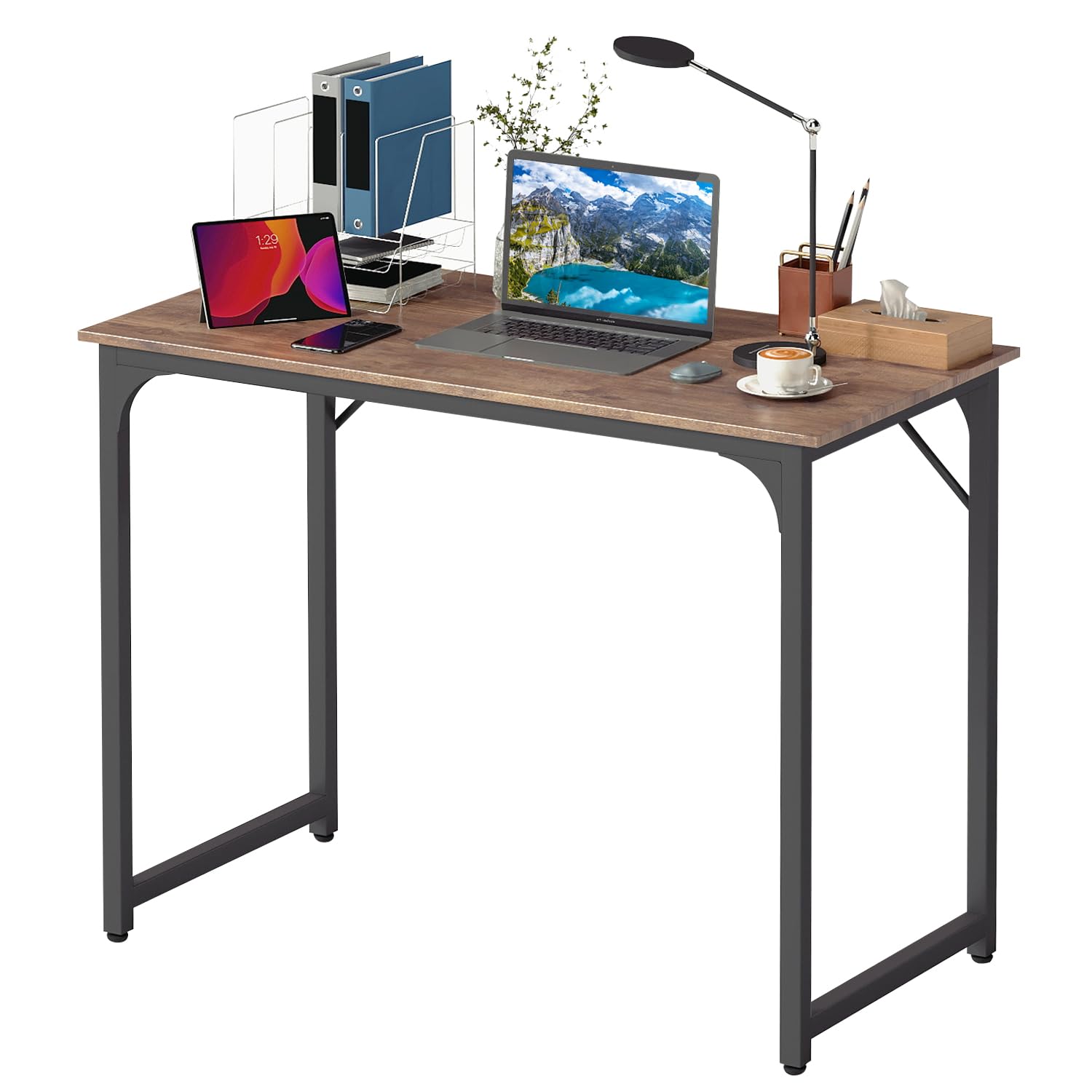 BestOffice Computer Desk,Home Office Desk, Modern Simple Style for Home Office Study Writing (Brown, 39 Inch)