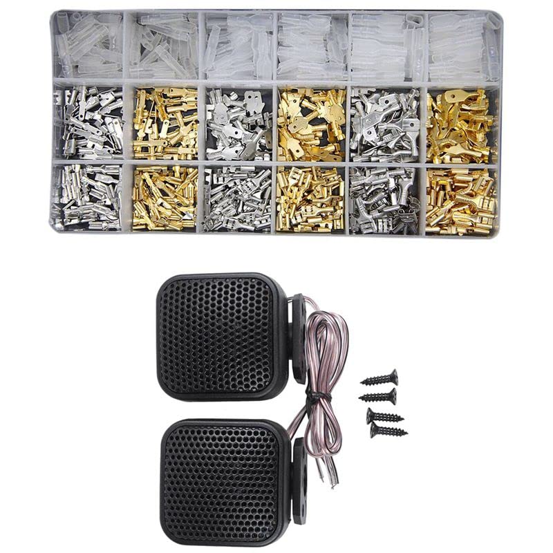 Wiring Connecting Terminals - 2 Pcs Auto Car Audio System Loud Speaker Dome for tweeters 4Cm Dia 500W with 540Pcs 2.8/4.8/6.3Mm Wire Connectors Kit
