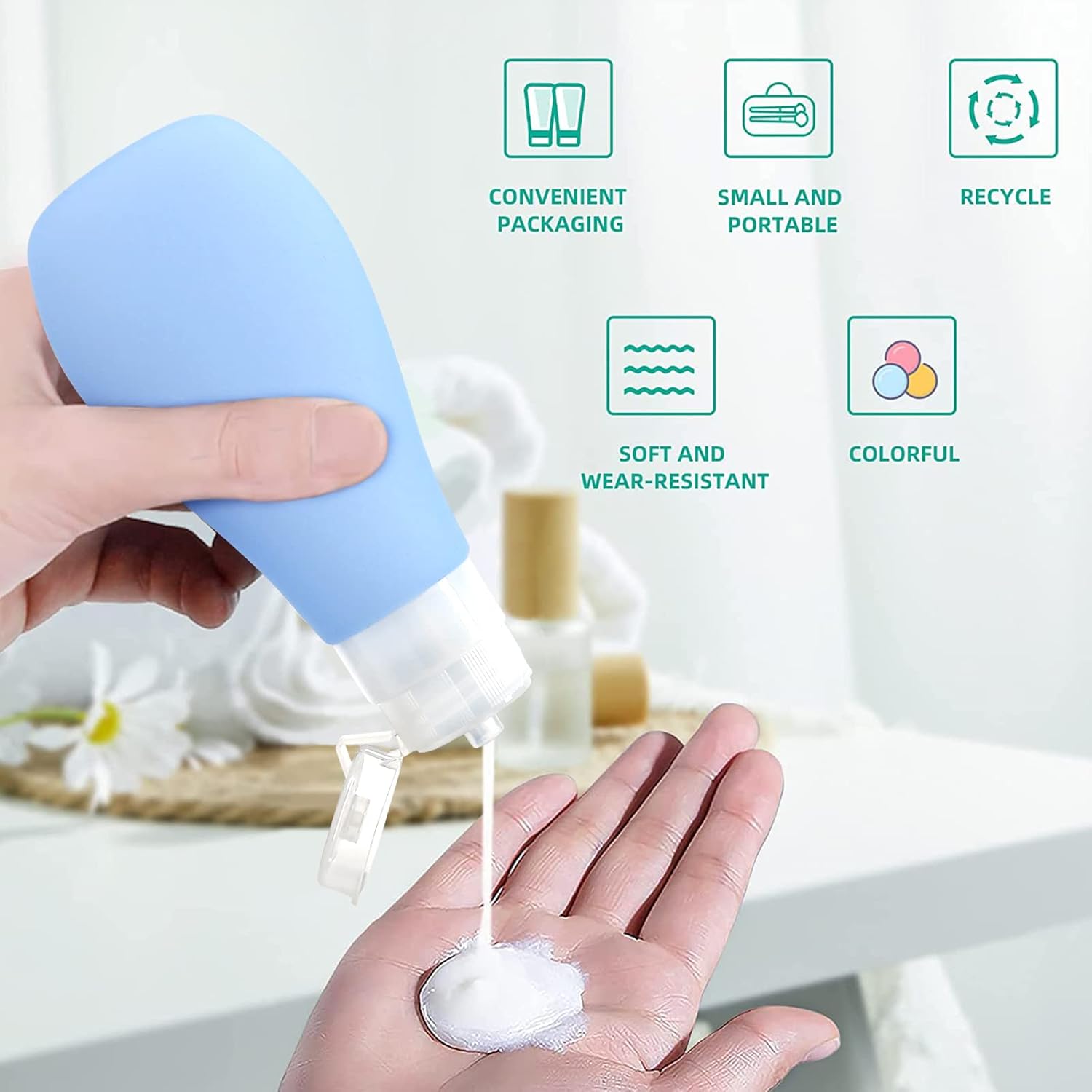 6 Pack Silicone Travel Bottles,70ml TSA Approved Leak Proof Refillable